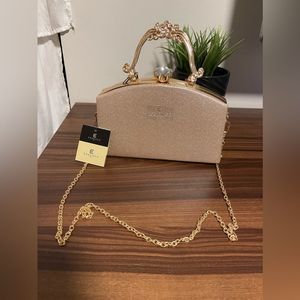 Essence champagne sparkle gold clutch purse bag holidays new with tags Christmas